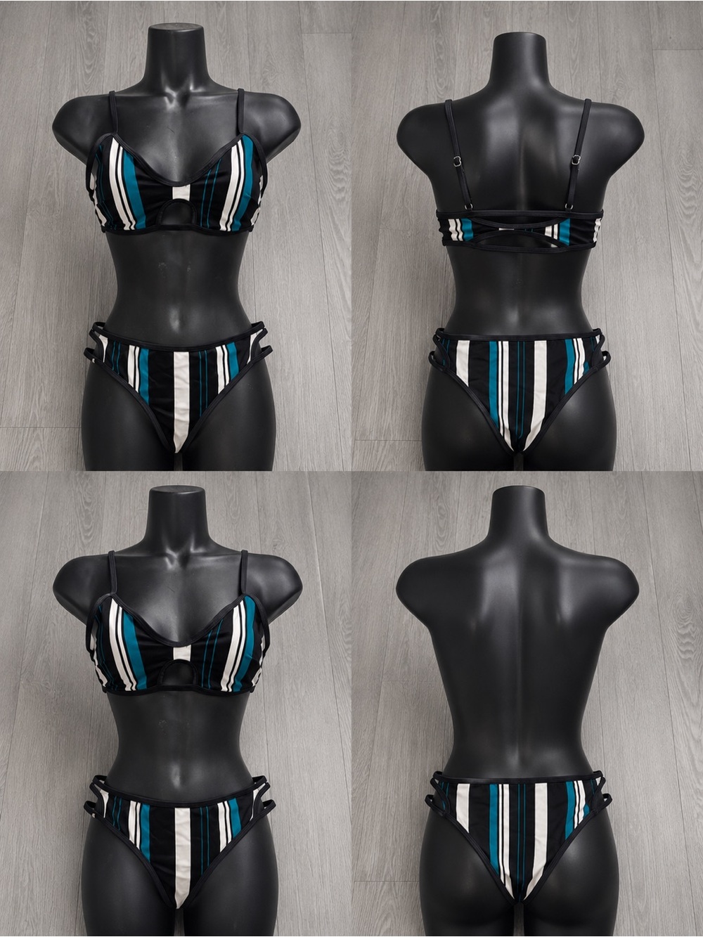 Cupshe Black, White & Teal Striped Two-Piece Bikini